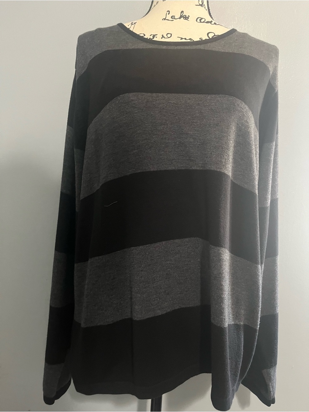 Cathy Daniels Black and Charcoal Striped Crewneck Sweater